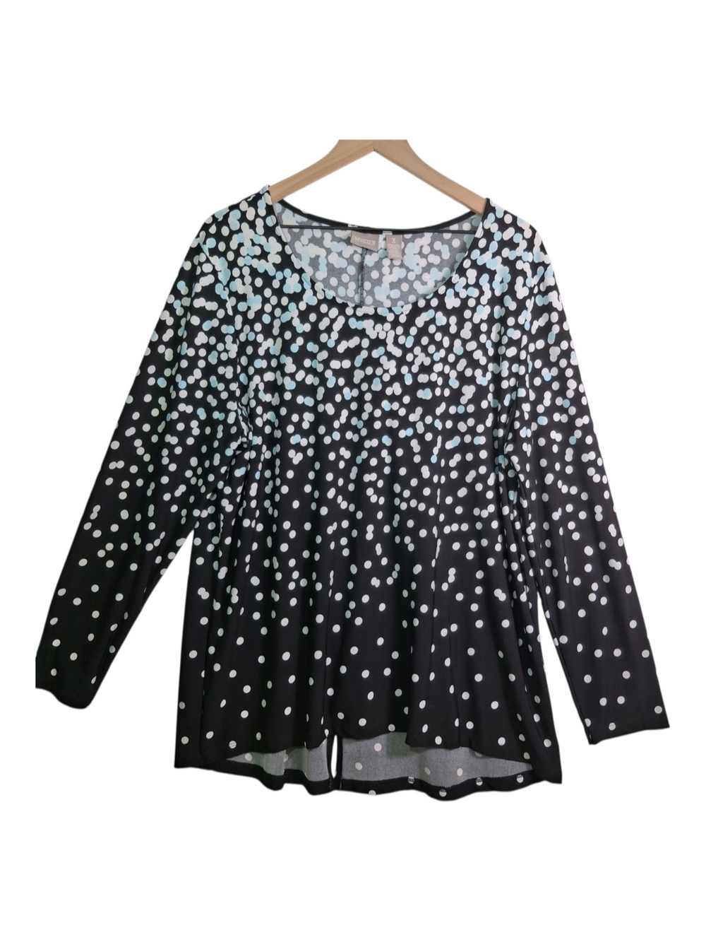 Chico's Black Black White & Blue Polka Dot Scoop Neck 3/4 Sleeve - Sz 3 (XL)